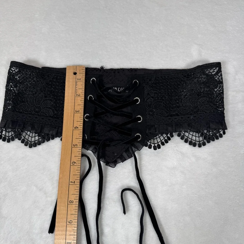 Dark In Love Corset Belt Womens M Black Lace Velvet Lace Up Victorian Goth CW033
